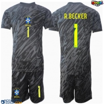 Otroški Nogometni dresi Brazilija Alisson Becker #1 Vratar Gostujoči Copa America 2024 Kratek Rokav (+ Kratke hlače)